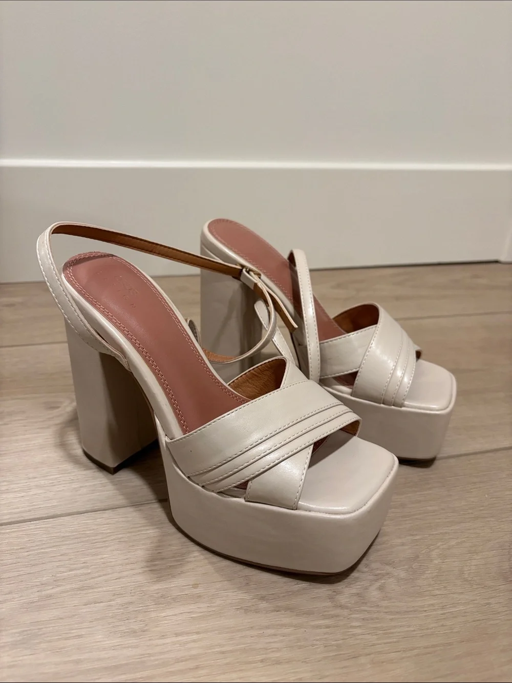 ASOS Women’s Cream Platform Block Heel Sandals Sleek Strappy Design